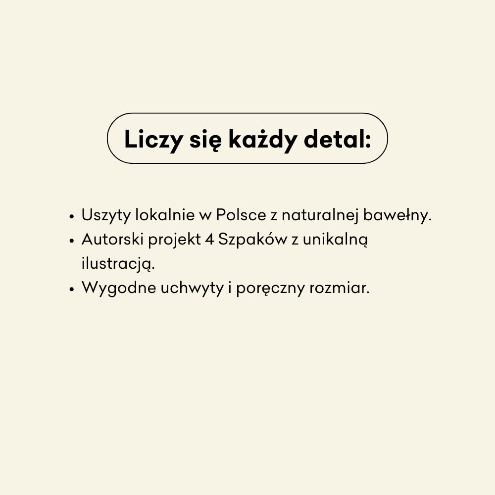 Woreczek został uszyty w Polsce z naturalnej bawełny. 